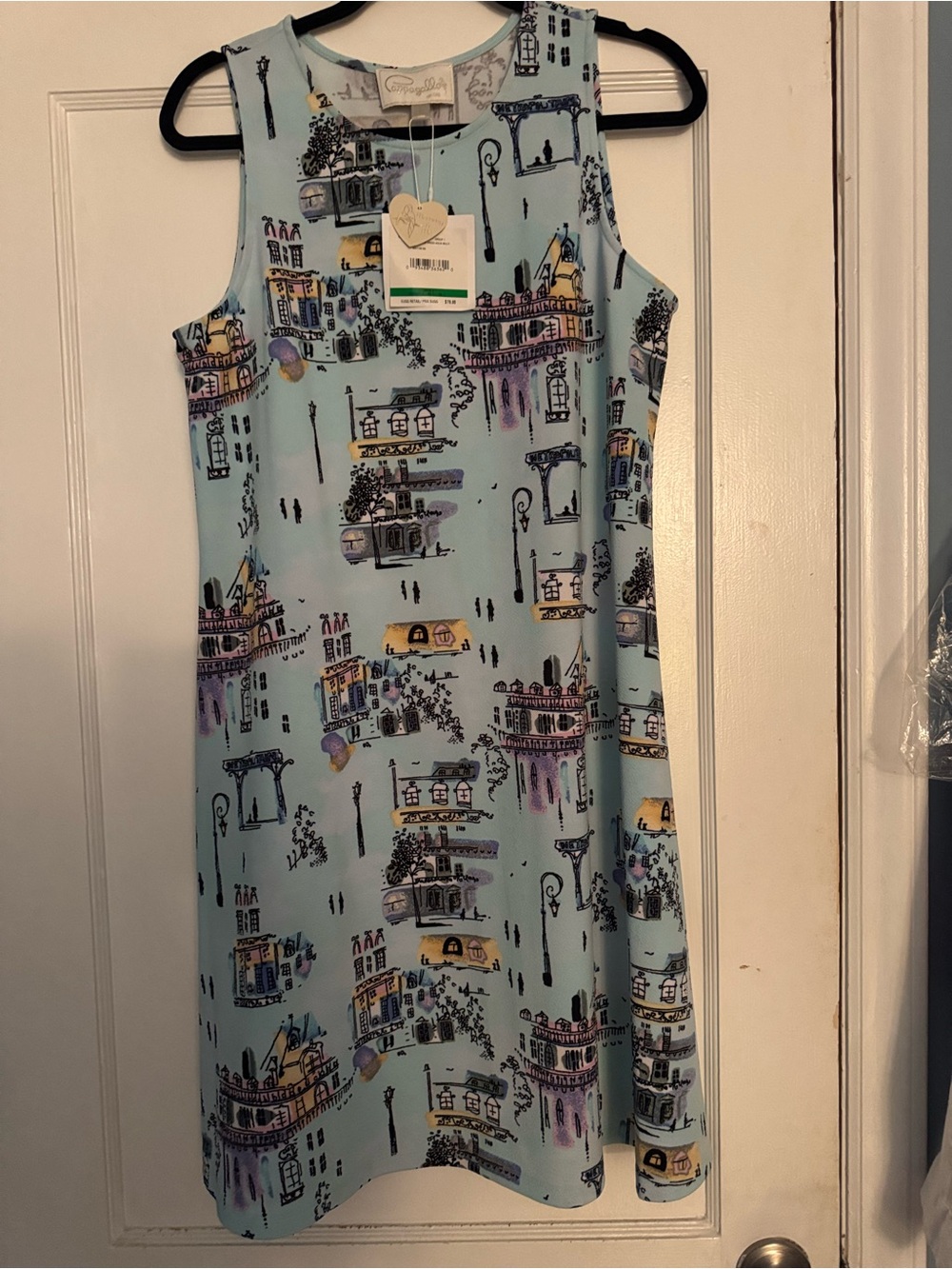 Pappagallo Light Blue Scenic Print Dress, NWT